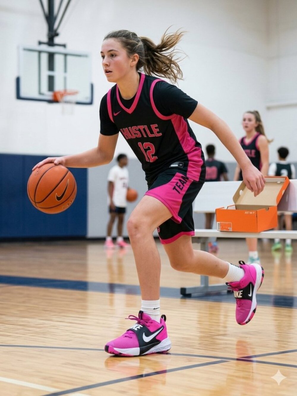 Nike Team Hustle D 12 GS Basketball Shoes Laser Fuchsia Pink Size 7Y NIB